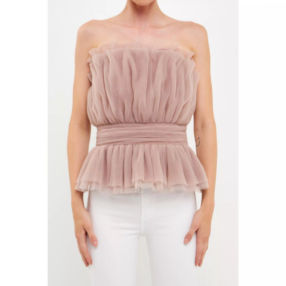 Women's Strapless Tulle Banded Top