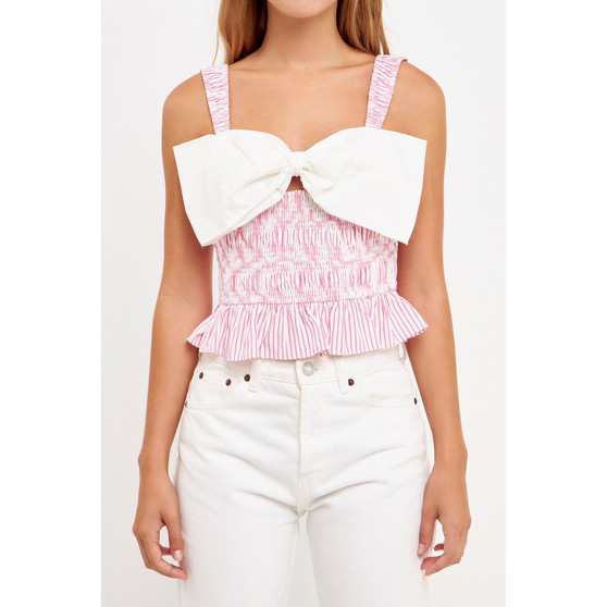 Women's Contrast Bow Striped Top