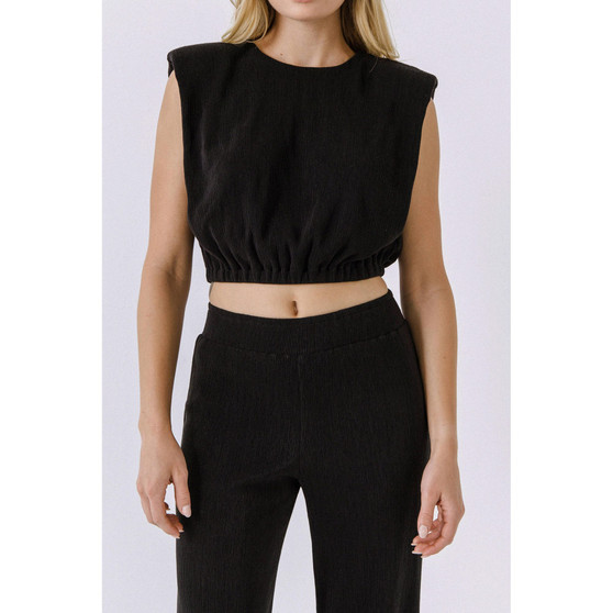 Women's Pleated Shoulder Pad Top
