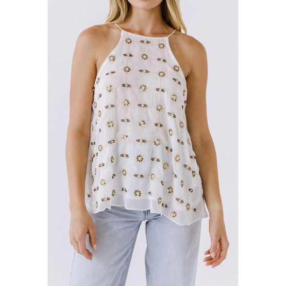 Women's Beads Embroidered Halter Top