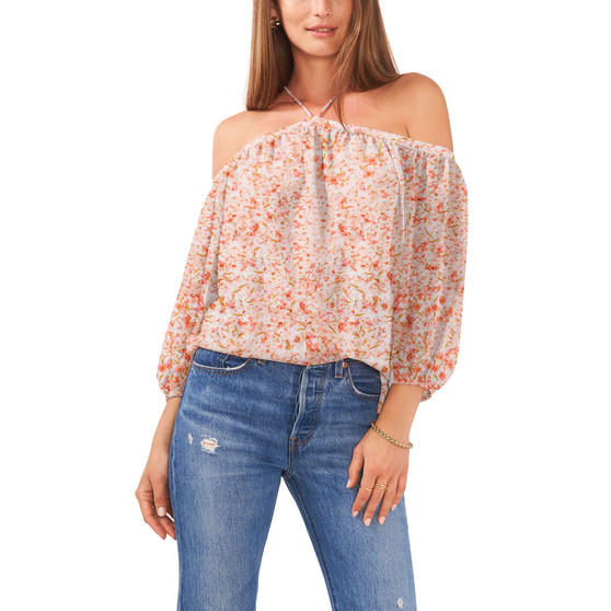 Women's Long Sleeve Cold Shoulder High Neck Blouse