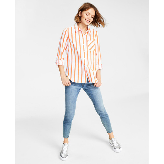 Women's Cotton Striped Roll-Tab Shirt