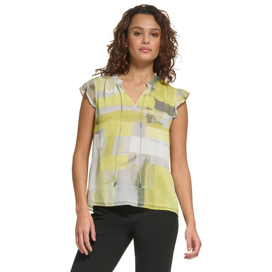Women's Box-Print Tie-Neck Blouse