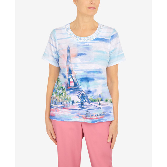 Women's Cutout Eiffel Tower Crew Neck Top