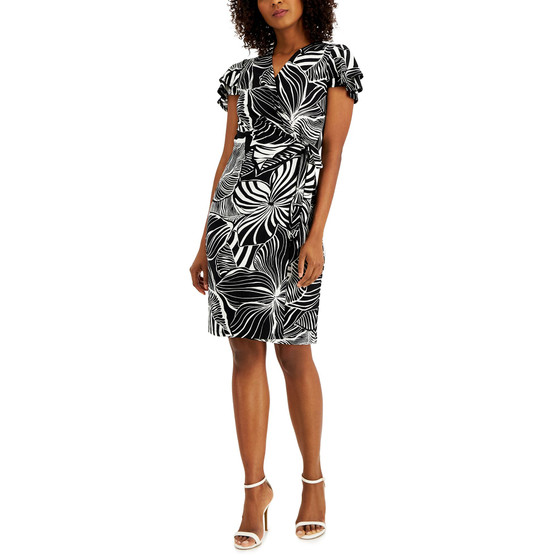 Women's Printed Flutter-Sleeve Wrap Dress