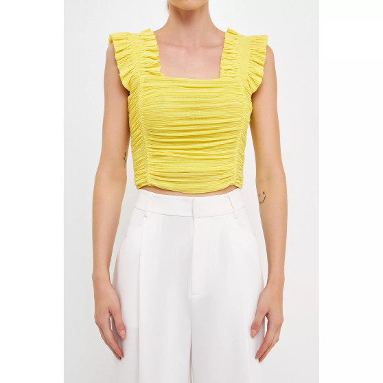 Women's Ruffled Pleated Mesh Tank Top