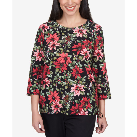 Women's Classics Poinsettia and Candy Canes Crew Neck Top