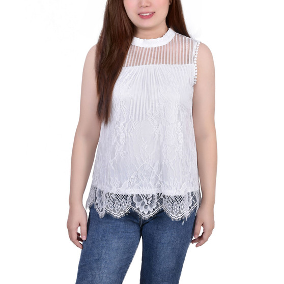 Petite Size Sleeveless Mock Neck Lace Top