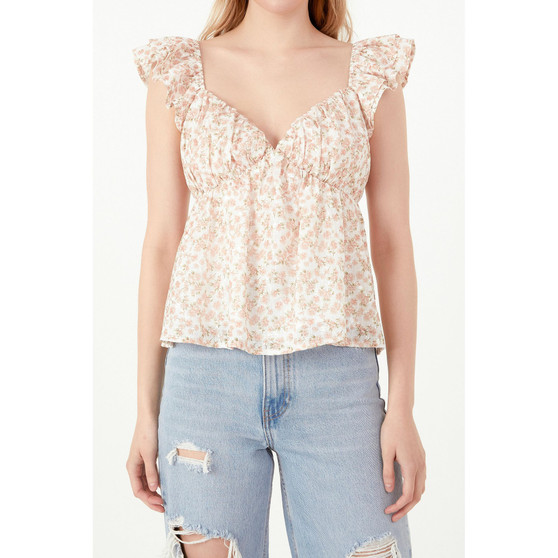 Women's Floral Top With Ruffle Detail