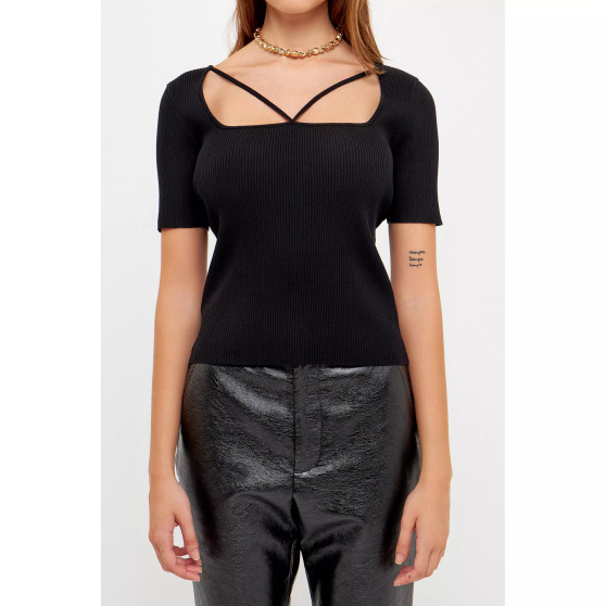 Women's Cut-out Detail Short Sleeve Knit Top