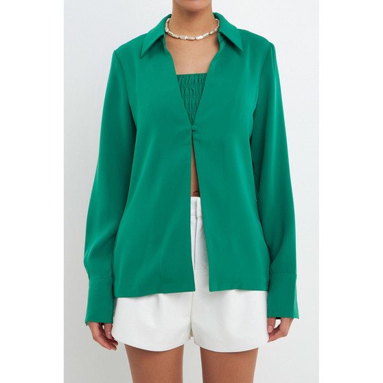 Women's Collared Open Suit and Smocked Bandeau Set