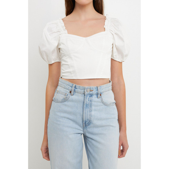 Women's Short Puff Sleeve Cropped Top