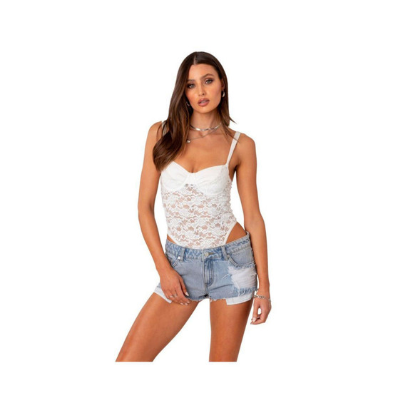 Women's Lace & Satin Bodysuit With Cups