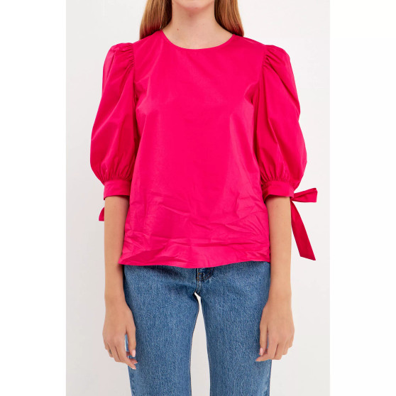 Women's Bow Banded Puff Sleeve Blouse