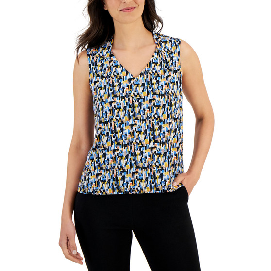 Women's Abstract-Print Sleeveless V-Neck Top