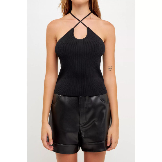 Women's Crossover Skinny Rib Knit Top