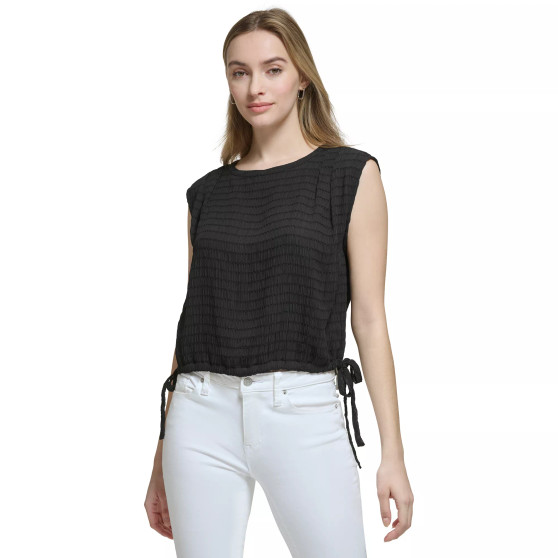 Women's Side-Tie Pintuck Round-Neck Top