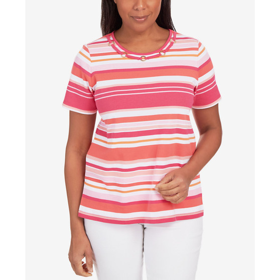 Petite Striped Ring Detail T-shirt