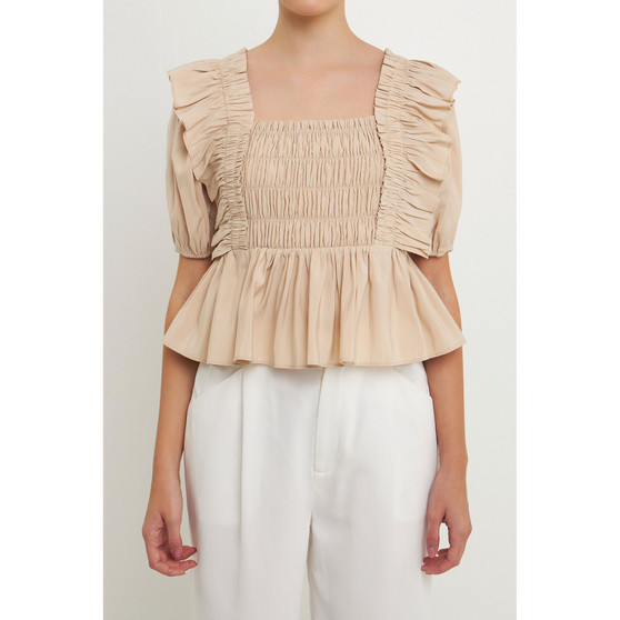 Women's Smocked Detail Puff Sleeve Top