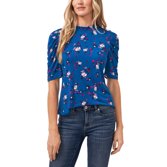 Women's Short Sleeve Printed Puff-Sleeve Knit Top