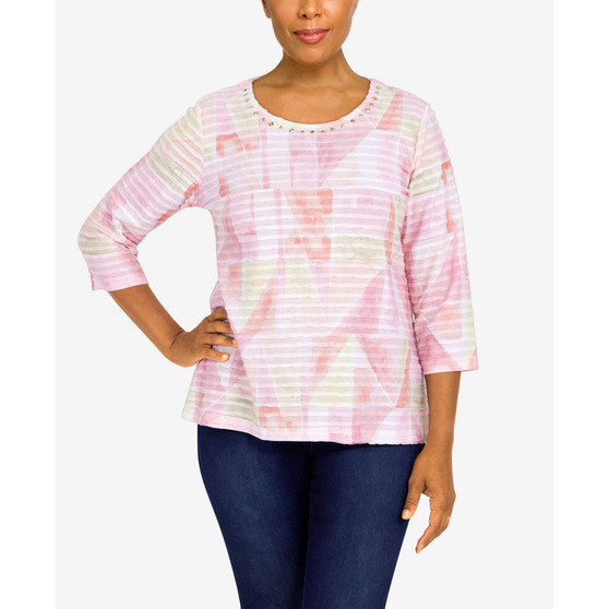 Petite Classics Patchwork Ruffle Knit Crew Neck Top