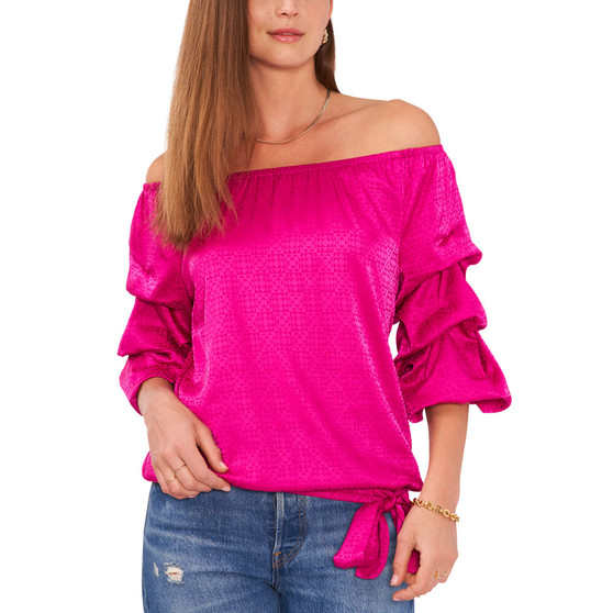 Women's Off Shoulder Bubble Sleeve Jacquard Top