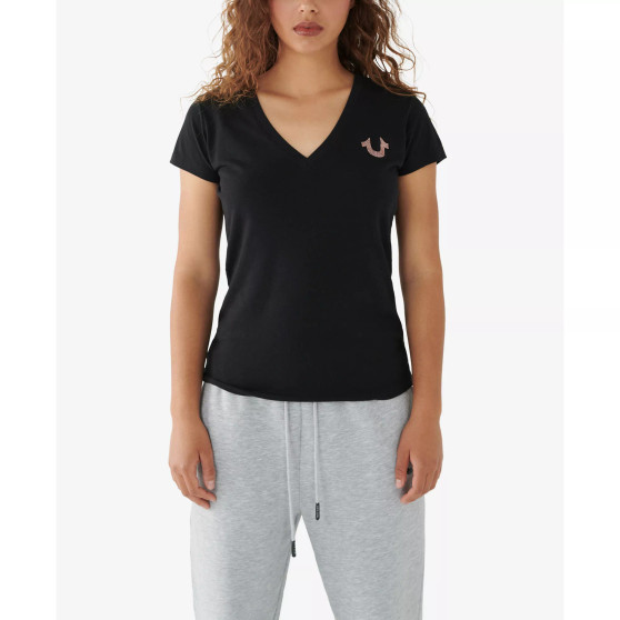 Women's Short Sleeve Arched Logo Slim V-neck T-shirt