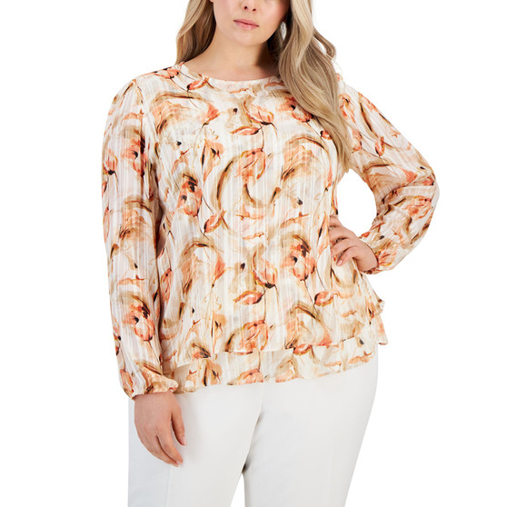 Plus Size Printed Double-Layer Blouse