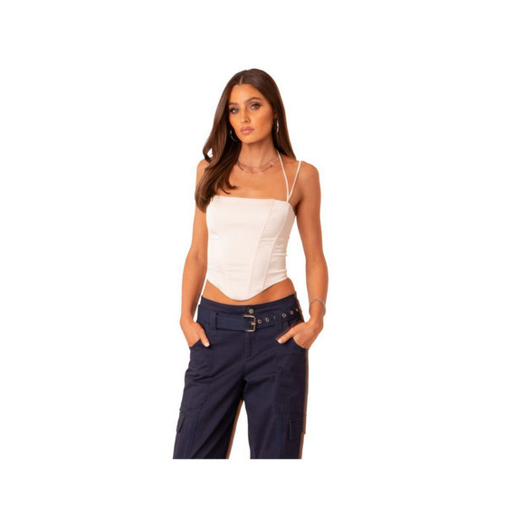 Women's Satin Corset With Shoulder & Neck Straps And Lace Up At The Back Top