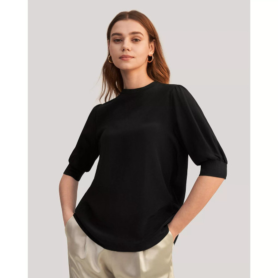 Women's Elegant Casual Silk Tee With Rib Cuff