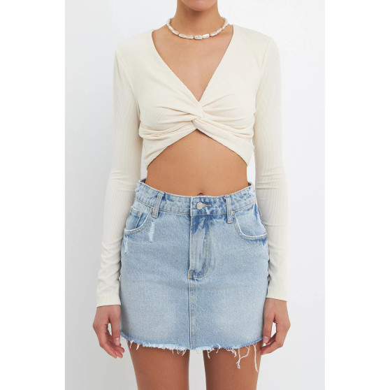 Women's Front Twist Cropped Long Sleeve Top