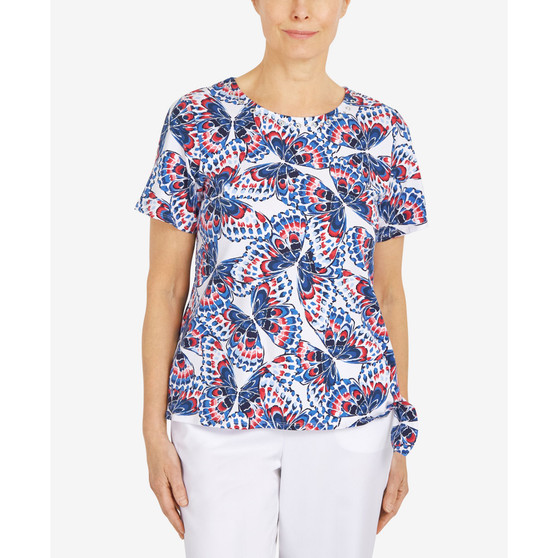 Petite Printed Butterfly Tie Hem Top