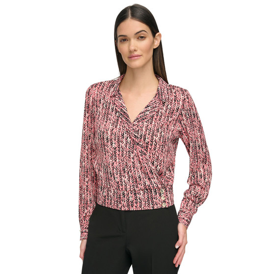 Women's Chevron Long Sleeve Faux-Wrap Top