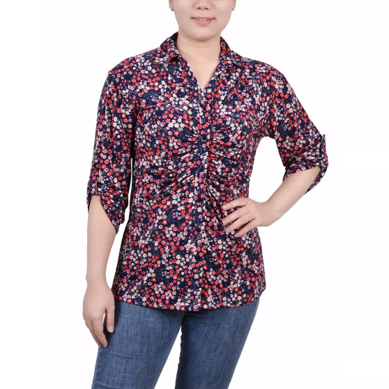 Petite 3/4 Roll Tab Rouched-Front Top