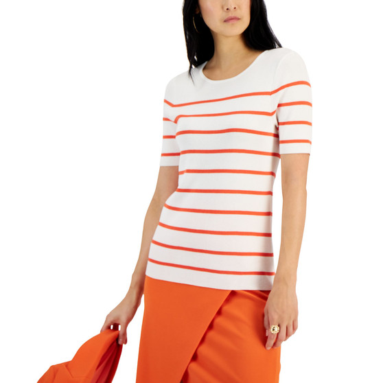 Women's Striped Short-Sleeve Pullover Knit Top