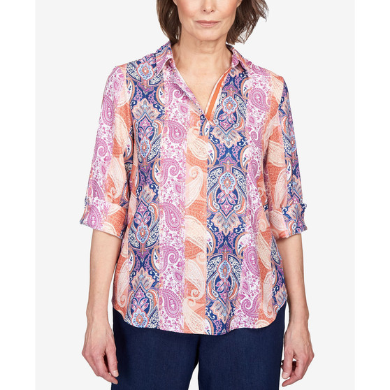 Petite Moody Blues Paisley Split Neck Top
