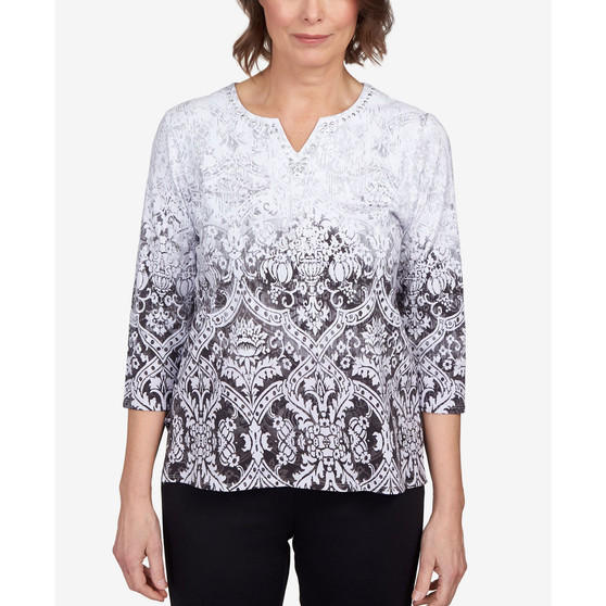 Petite Classics Ombre Medallion Split Neck Top