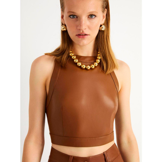 Women's Pleated Pleather Crop Top