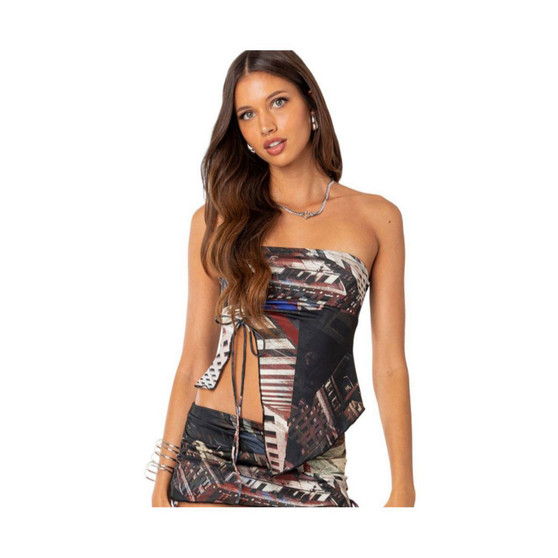 Women's City Life Asymmetric Printed Tube Top