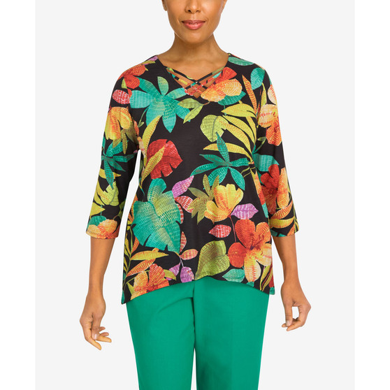 Women's Island Vibes Sharkbite Tropical Floral Top