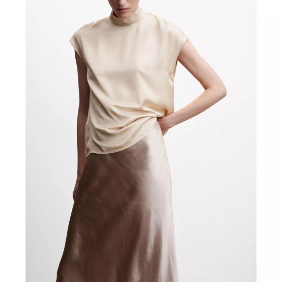 Women's High Collar Satin Blouse