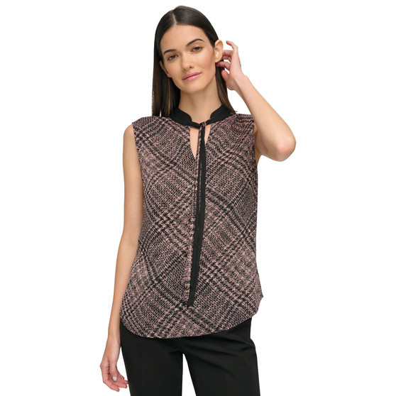 Women's Contrast Tie-Neck Sleeveless Top
