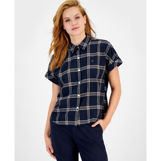 Women's Cotton Cuffed Short-Sleeve Shirt