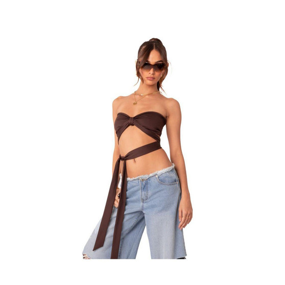 Women's Tie Front Bandeau Crop Top
