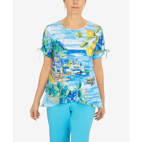 Petite Cool Vibrations Positano Sharkbite Printed Short Sleeve T-shirt