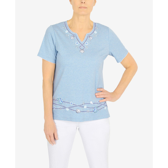 Women's Set Sail Ribbon Fish Border V-Neck Top