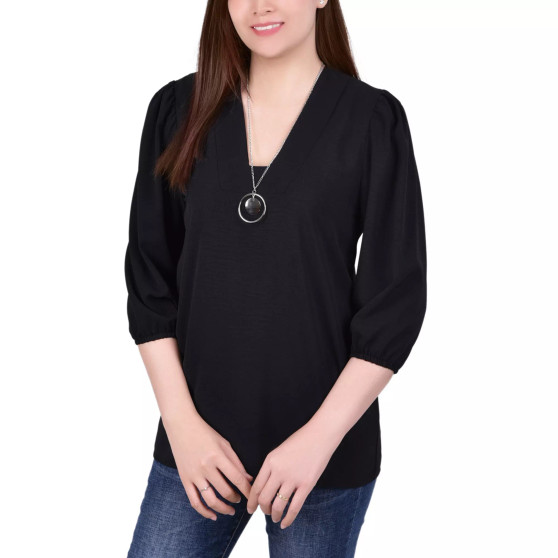 Petite Balloon Sleeve Pullover with Necklace