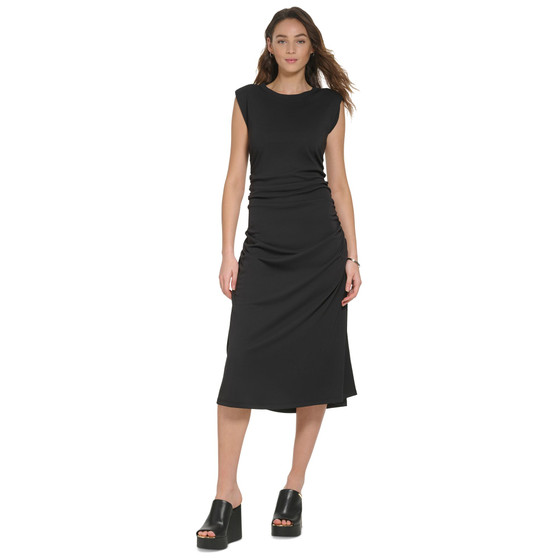 Women's Ruched Cap-Sleeve Pullover Midi Dress