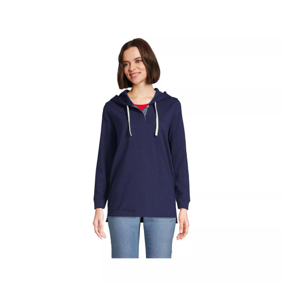 Women's Petite Long Sleeve Heavyweight Jersey Button Front Hoodie Tunic