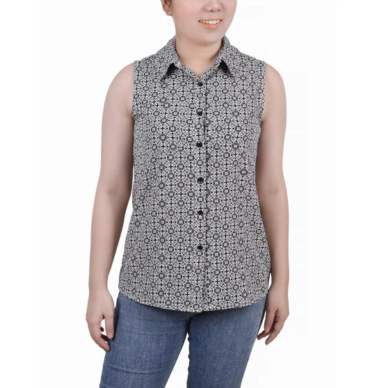 Petite Sleeveless Notch Collar Button Front Blouse
